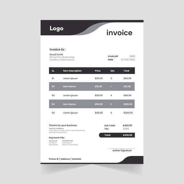 Modern Vector Invoice Design Template