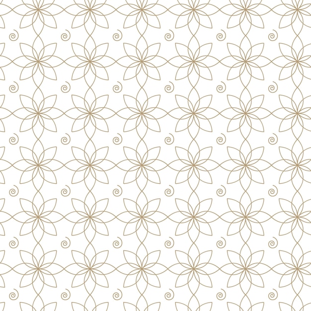 Modern vector seamless illustration Linear gold pattern on a white background Ornamental pattern for leaflets printing wallpaper backgrounds