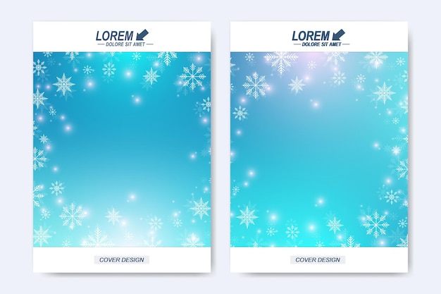 Modern vector template for brochure leaflet flyer cover catalog magazine or annual report. Christmas and Happy New Years Layout in A4 size. Winter background with snowflakes.