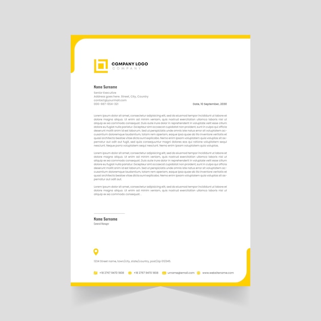 Modern Vector Template for Professional Corporate Letterhead Design with Soft Yellow Color