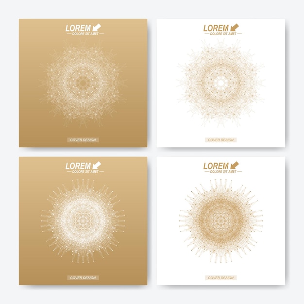 Modern vector template for square brochure Leaflet flyer cover magazine or annual report Business science medicine and technology design book layout Abstract presentation with golden mandala