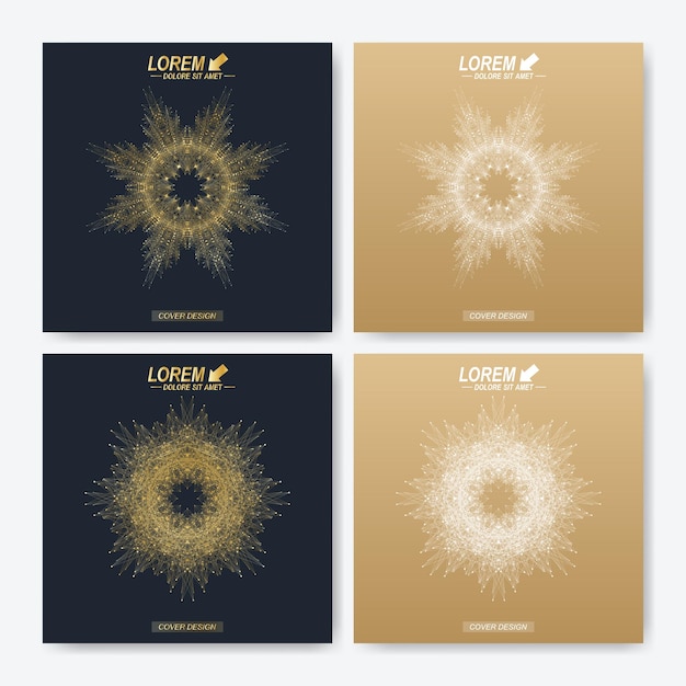 Modern vector template for square brochure Leaflet flyer cover magazine or annual report Business science medicine and technology design book layout Abstract presentation with golden mandala