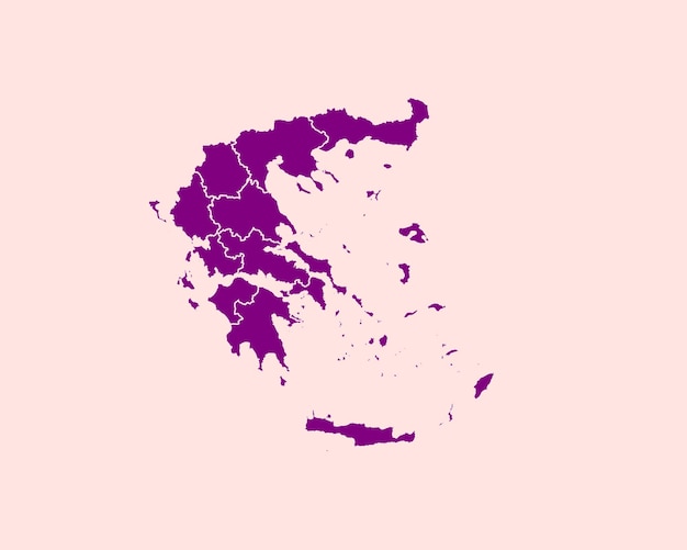 Modern Velvet Violet Color High Detailed Border Map Of Greece Isolated on Purple