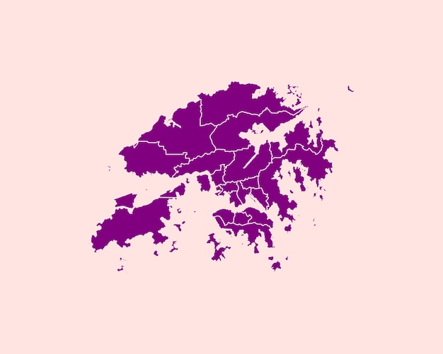 Modern Velvet Violet Color High Detailed Border Map Of Hong Kong Isolated on Purple