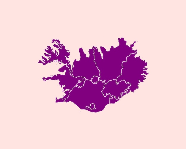 Modern Velvet Violet Color High Detailed Border Map Of Iceland Isolated on Purple