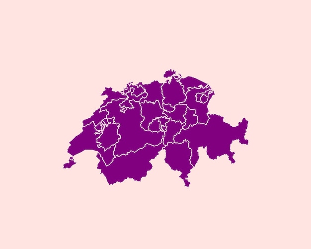 Modern Velvet Violet Color High Detailed Border Map Of Switzerland Isolated on Pink