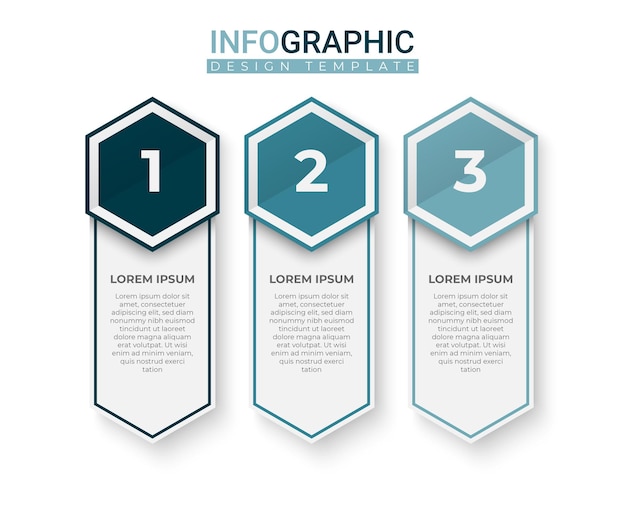 Modern vertical label infographic in 3 steps elements Business information label with hexagon shape