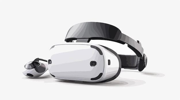 Modern Virtual Reality Glasses and Headset with Controller on White Background