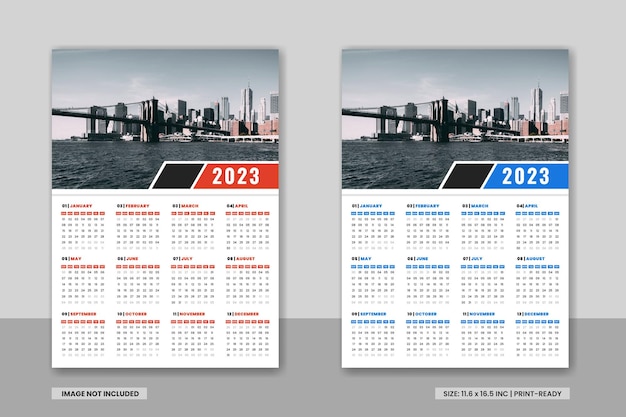 Modern wall calendar 2023 template design and Colorful business calendar design layout