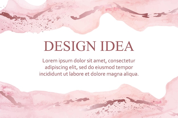 Modern watercolor background with abstract pink ink waves and rose golden splashes on a white