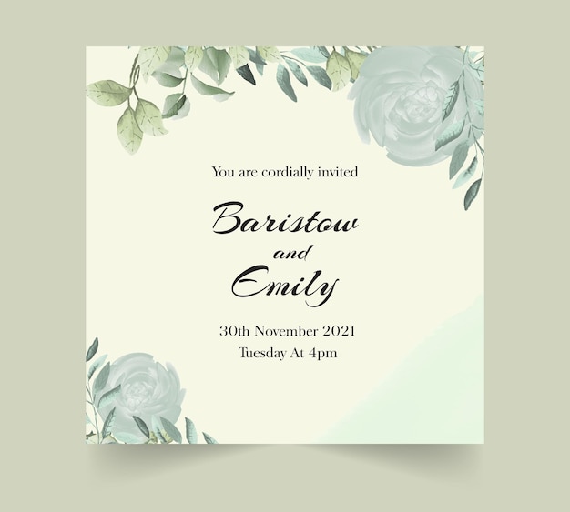 Modern watercolor flower and leaves wedding invitation card design