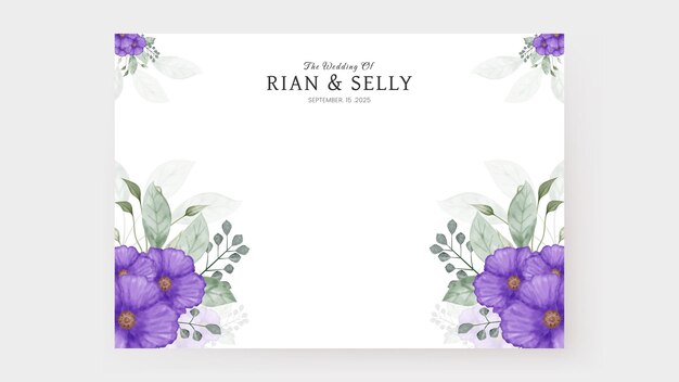 Modern watercolor wedding photocall with beautiful purple floral