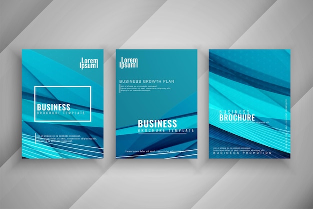 Modern wave design business brochure template set vector