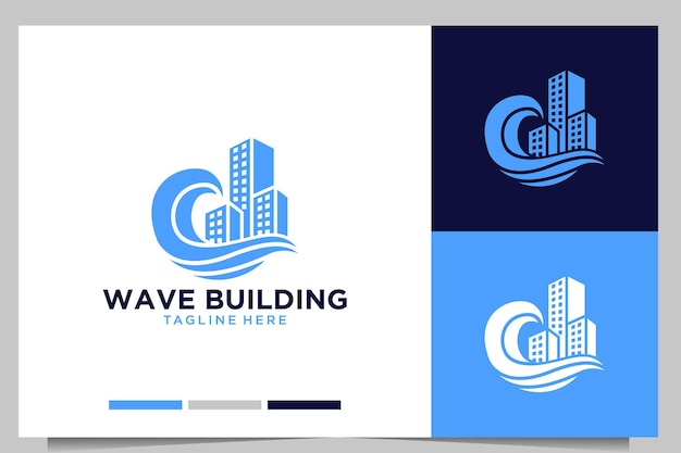 Modern wave with city building logo design