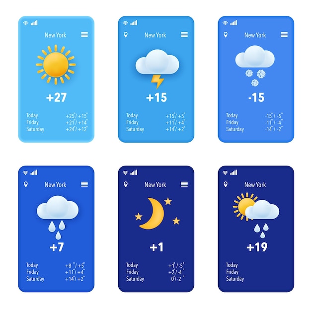 Modern weather icon set. Flat vector characters on a dark background.