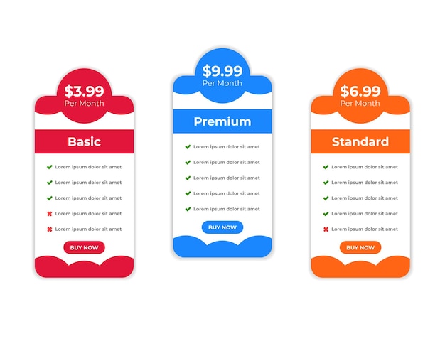 Modern web pricing table comparison infographic chart design template