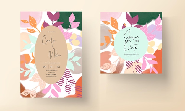 Vector modern wedding invitation card leaves design