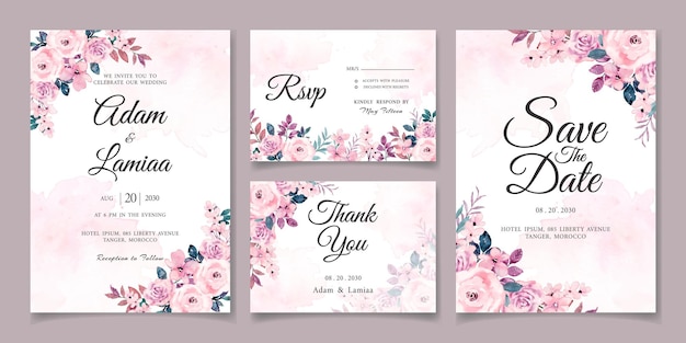 Modern Wedding Invitation Card Template with Beautiful Roses