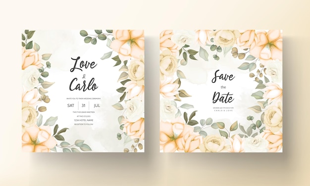 Modern wedding invitation card with beautiful flowers