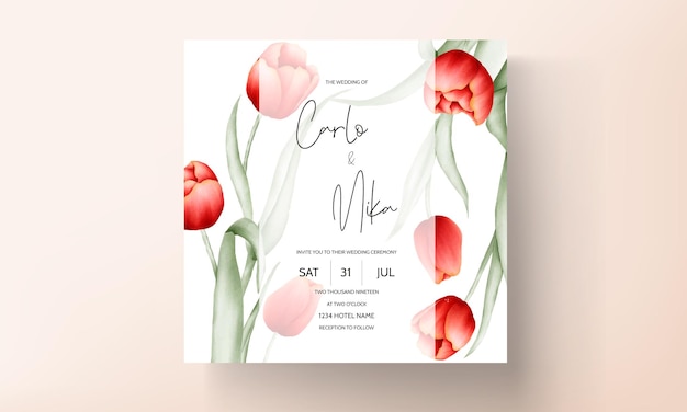 Vector modern wedding invitation card with beautiful red tulip flower