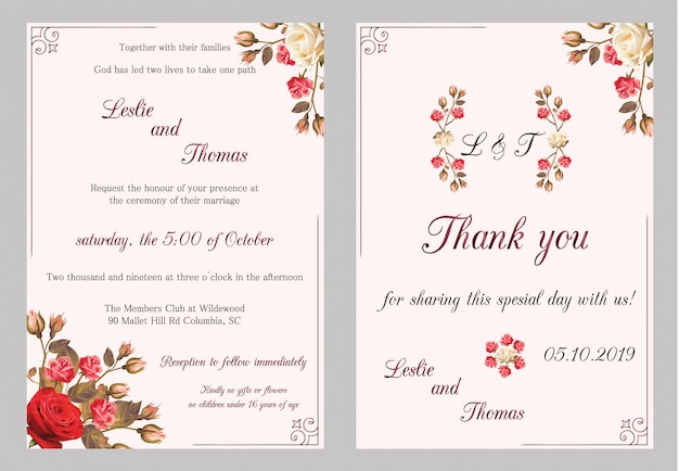 Modern wedding invitation. rose wedding invitation