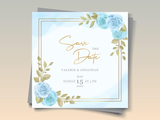 Modern wedding invitation template with blue floral design