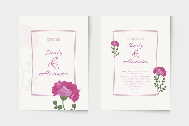 Modern wedding invitation template with purple floral watercolor ornament