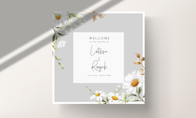 Modern wedding invitation template with vintage daisy flower