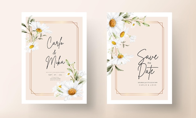 Modern wedding invitation template with vintage daisy flower