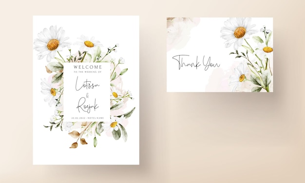 Modern wedding invitation template with vintage daisy flower