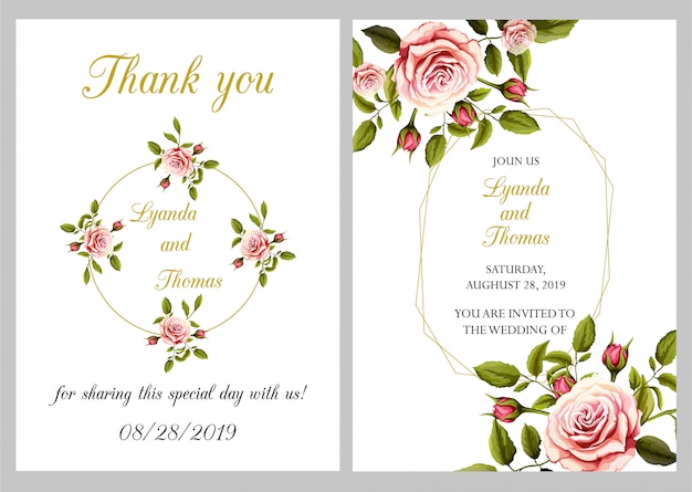 Modern wedding invitation with thank you