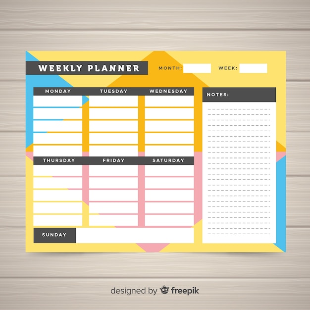 Modern weekly planner template with flat design