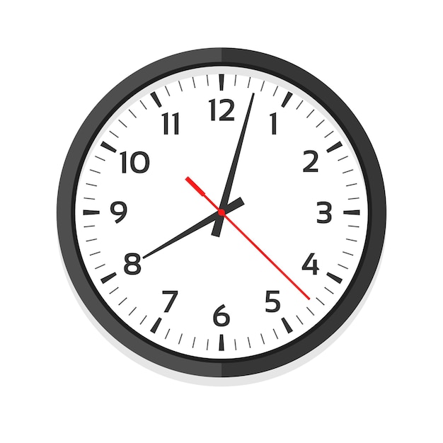 Modern white clock. Office clock with numerals. Ten oclock.