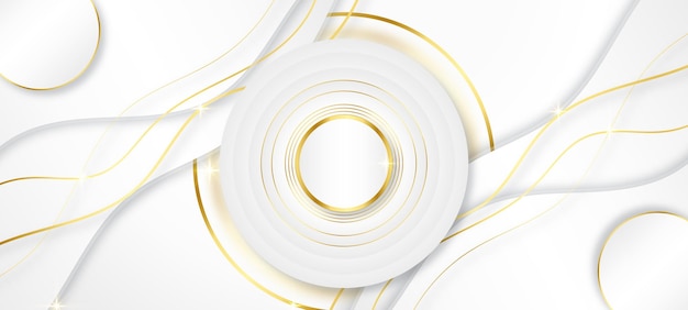 Modern white and gold abstract background. Luxury circle background with 3d overlap layered