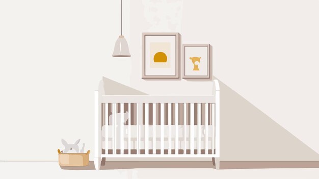 Vector modern white wooden crib for baby room flat vector isolated illustration