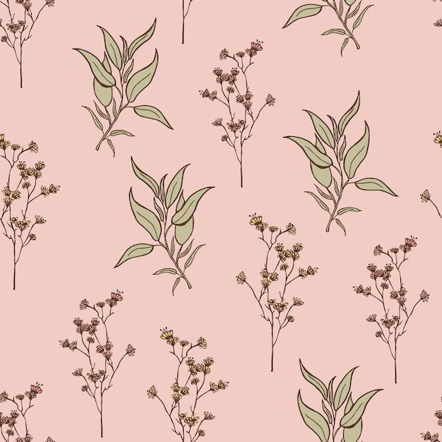 Modern wildflowers seamless pattern design Seamless pattern with spring flowers and leaves