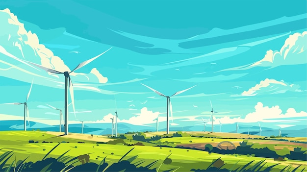 Modern Wind Turbine Power Station Vector Illustration