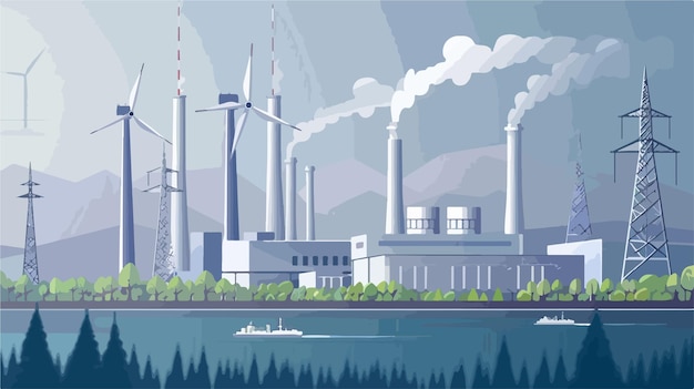 Modern Wind Turbine Power Station Vector Illustration