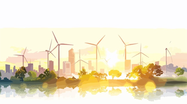 Modern Wind Turbines Power Plant Vector Illustration