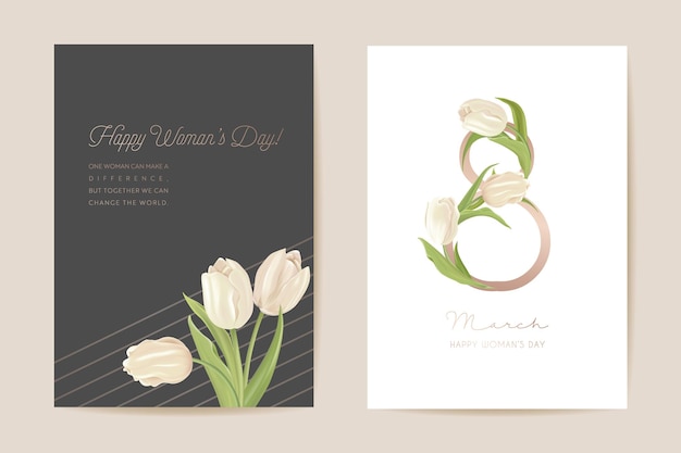 Vector modern woman day 8 march holiday card. spring floral vector illustration. greeting realistic tulip flowers template, luxury flower background, international women day concept flyer, party design