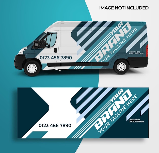 Modern wrapping car for your brand business or company van truck geometric shape with darlk green background