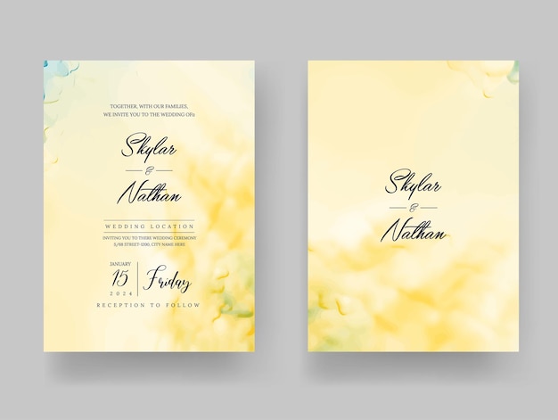 Modern Yellow Marble Wedding Invitation Template