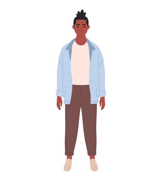 Modern young black man in casual outfit Stylish fashionable look Hand drawn vector illustration