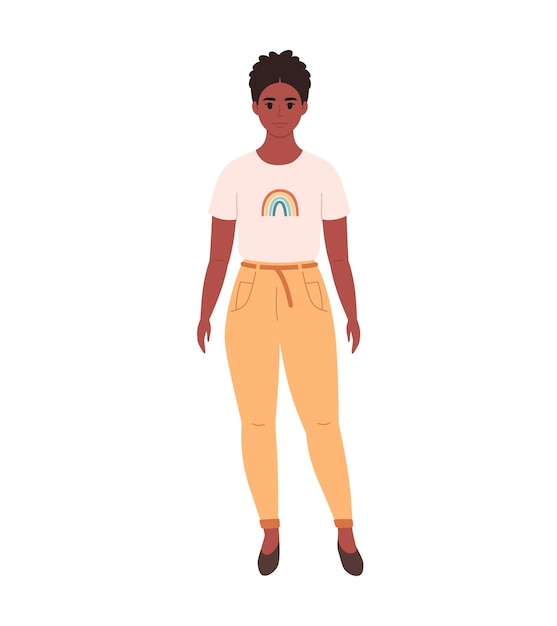 Modern young black woman in casual outfit Stylish fashionable look Hand drawn vector illustration