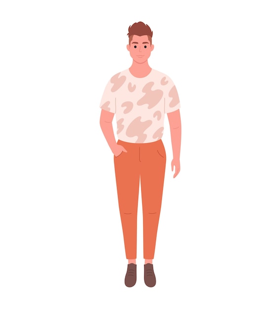 Modern young man in casual outfit Stylish fashionable look Hand drawn vector illustration