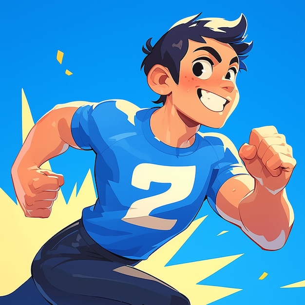 A Modesto boy practices tower running in cartoon style