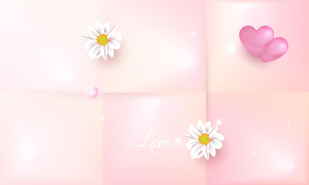 Modrn pink background with love icon and flower