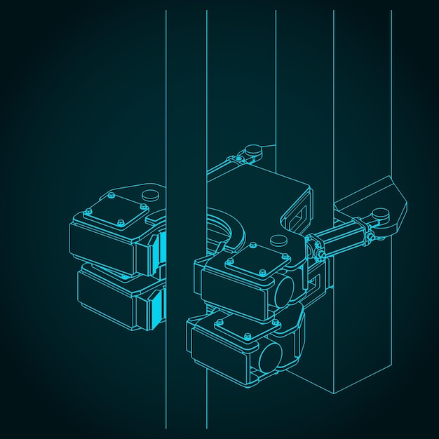 Modular double drilling rig clamp isometric blueprint