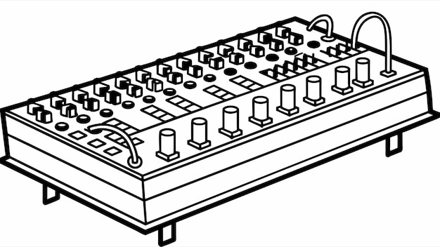 modular synth with patch cables vector illustration line art