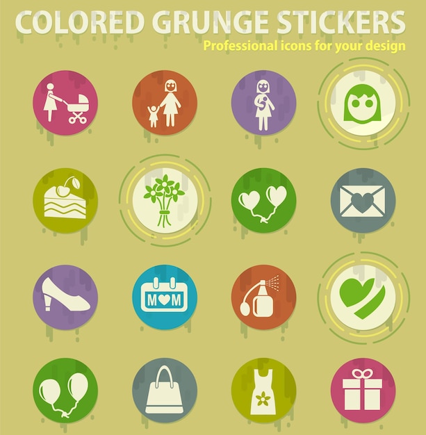 Mohter day colored grunge icons